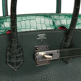 Pre-owned Hermes "Patchwork" Birkin 30 Vert Titien, Vert Fonce, Malachite, Emeraude Chevre Mysore, Clemence, Shiny Porosus Crocodile, Epsom, Swift, Box Palladium Hardware - Thumbnail View 7