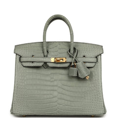 Hermes Birkin 25 Gris Ciment Matte Porosus Crocodile Gold Hardware