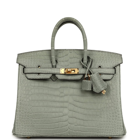 Hermes Birkin 25 Gris Ciment Matte Porosus Crocodile Gold Hardware