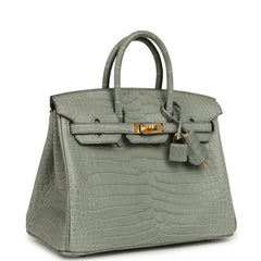 Hermes Birkin 25 Gris Ciment Matte Porosus Crocodile Gold Hardware