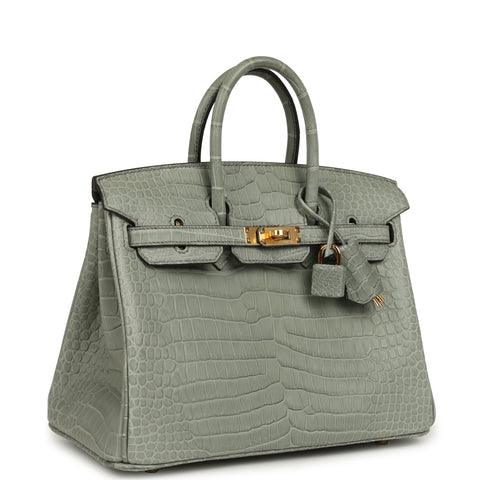 Hermes Birkin 25 Gris Ciment Matte Porosus Crocodile Gold Hardware