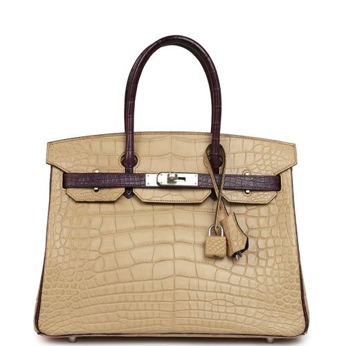 Pre-owned Hermes Special Order (HSS) Birkin 30 Poussiere, Amethyst Matte Alligator Palladium Hardware