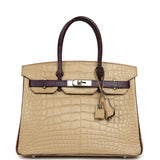 Pre-owned Hermes Special Order (HSS) Birkin 30 Poussiere, Amethyst Matte Alligator Palladium Hardware - Thumbnail View 1