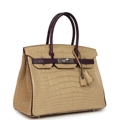 Pre-owned Hermes Special Order (HSS) Birkin 30 Poussiere, Amethyst Matte Alligator Palladium Hardware