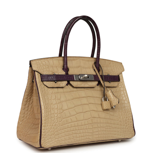 Pre-owned Hermes Special Order (HSS) Birkin 30 Poussiere, Amethyst Matte Alligator Palladium Hardware