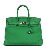 Pre-owned Hermes Birkin Ghillies 30 Bambou Togo, Swift Palladium Hardware - Thumbnail View 1