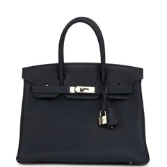 Pre-owned Hermes Birkin 30 Bleu Nuit Togo Palladium Hardware