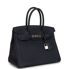 Pre-owned Hermes Birkin 30 Bleu Nuit Togo Palladium Hardware