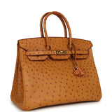 Pre-owned Hermes Birkin 35 Cognac Ostrich Gold Hardware - Thumbnail View 2