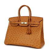 Pre-owned Hermes Birkin 35 Cognac Ostrich Gold Hardware - Thumbnail View 5