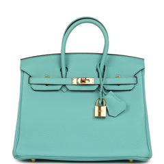 Pre-owned Hermes Birkin 25 Bleu Atoll Togo Gold Hardware