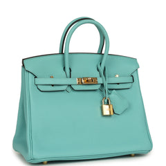 Pre-owned Hermes Birkin 25 Bleu Atoll Togo Gold Hardware