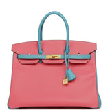 Pre-owned Hermes Special Order (HSS) Birkin 35 Rose Lipstick, Bleu Du Nord Epsom Brushed Gold Hardware - Thumbnail View 1
