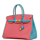 Pre-owned Hermes Special Order (HSS) Birkin 35 Rose Lipstick, Bleu Du Nord Epsom Brushed Gold Hardware - Thumbnail View 5