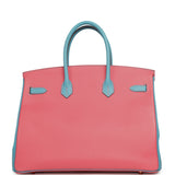 Pre-owned Hermes Special Order (HSS) Birkin 35 Rose Lipstick, Bleu Du Nord Epsom Brushed Gold Hardware - Thumbnail View 4