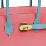 Pre-owned Hermes Special Order (HSS) Birkin 35 Rose Lipstick, Bleu Du Nord Epsom Brushed Gold Hardware - Thumbnail View 7