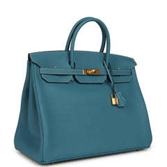 Hermes Birkin 40 Blue Jean Togo Gold Hardware
