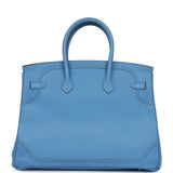 Pre-owned Hermes Birkin Ghillies 35 Bleu Paradise Clemence, Evercolor Palladium Hardware - Thumbnail View 4