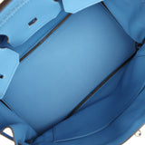Pre-owned Hermes Birkin Ghillies 35 Bleu Paradise Clemence, Evercolor Palladium Hardware - Thumbnail View 7