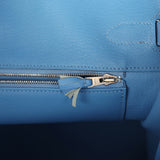 Pre-owned Hermes Birkin Ghillies 35 Bleu Paradise Clemence, Evercolor Palladium Hardware - Thumbnail View 9