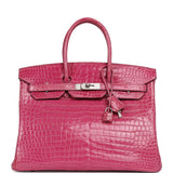 Pre-owned Hermes Birkin 35 Rose Scheherazade Shiny Porosus Crocodile Palladium Hardware - Thumbnail View 1