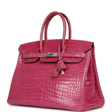 Pre-owned Hermes Birkin 35 Rose Scheherazade Shiny Porosus Crocodile Palladium Hardware - Thumbnail View 5