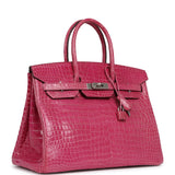 Pre-owned Hermes Birkin 35 Rose Scheherazade Shiny Porosus Crocodile Palladium Hardware - Thumbnail View 2