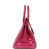 Pre-owned Hermes Birkin 35 Rose Scheherazade Shiny Porosus Crocodile Palladium Hardware - Thumbnail View 3