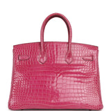 Pre-owned Hermes Birkin 35 Rose Scheherazade Shiny Porosus Crocodile Palladium Hardware - Thumbnail View 4