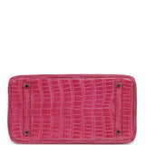 Pre-owned Hermes Birkin 35 Rose Scheherazade Shiny Porosus Crocodile Palladium Hardware - Thumbnail View 6