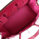 Pre-owned Hermes Birkin 35 Rose Scheherazade Shiny Porosus Crocodile Palladium Hardware - Thumbnail View 9