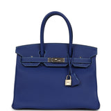 Pre-owned Hermes Special Order (HSS) Birkin 30 Bleu Electric Togo Brushed Palladium Hardware - Thumbnail View 1