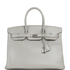 Pre-owned Hermes Birkin 35 Gris Perle Tadelakt Guilloche Palladium Hardware