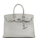 Pre-owned Hermes Birkin 35 Gris Perle Tadelakt Guilloche Palladium Hardware - Thumbnail View 1