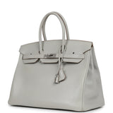 Pre-owned Hermes Birkin 35 Gris Perle Tadelakt Guilloche Palladium Hardware - Thumbnail View 5