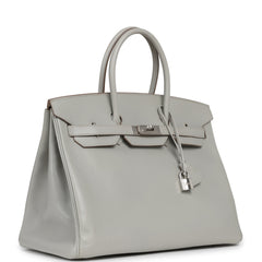 Pre-owned Hermes Birkin 35 Gris Perle Tadelakt Guilloche Palladium Hardware