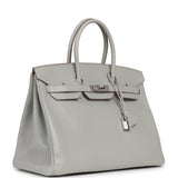 Pre-owned Hermes Birkin 35 Gris Perle Tadelakt Guilloche Palladium Hardware - Thumbnail View 2