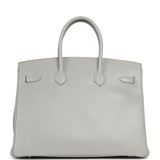 Pre-owned Hermes Birkin 35 Gris Perle Tadelakt Guilloche Palladium Hardware - Thumbnail View 4