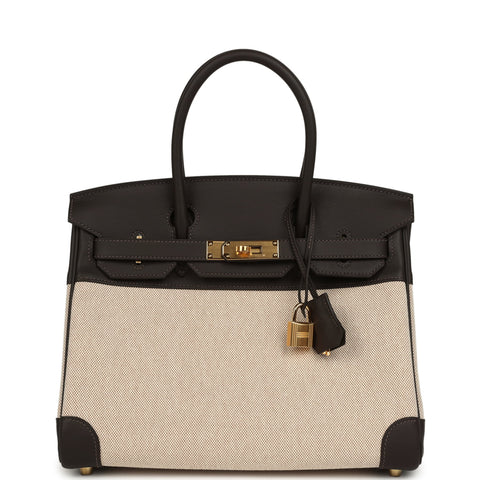 Hermes Birkin 30 Ecru and Beige Toile H Canvas, Bai Brun Swift Gold Hardware