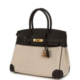 Hermes Birkin 30 Ecru and Beige Toile H Canvas, Bai Brun Swift Gold Hardware - Thumbnail View 5