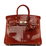 Pre-owned Hermes Birkin 25 Étrusque Shiny Niloticus Crocodile Gold Hardware - Thumbnail View 1