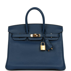 Pre-owned Hermes Birkin 25 Deep Blue Novillo Gold Hardware