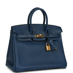 Pre-owned Hermes Birkin 25 Deep Blue Novillo Gold Hardware