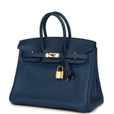 Pre-owned Hermes Birkin 25 Deep Blue Novillo Gold Hardware - Thumbnail View 5