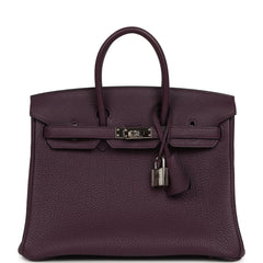 Pre-owned Hermes Birkin 25 Raisin Togo Palladium Hardware