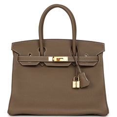 Pre-owned Hermes Birkin 30 Etoupe Togo Gold Hardware