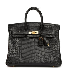 Hermes Birkin 25 Black Matte Alligator Gold Hardware