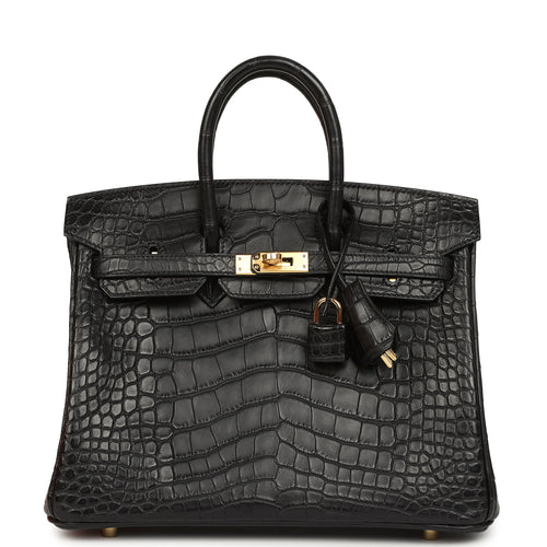 Hermes Birkin 25 Black Matte Alligator Gold Hardware