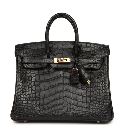 Hermes Birkin 25 Black Matte Alligator Gold Hardware