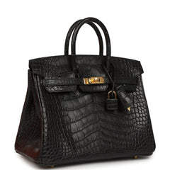 Hermes Birkin 25 Black Matte Alligator Gold Hardware